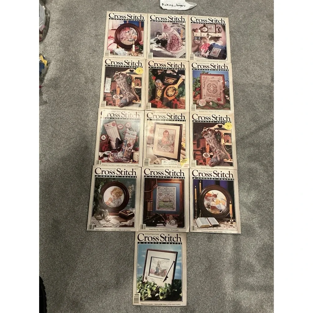 Lot of 13 Vintage Cross Stitch & Country Crafts Magazine Stitching Patterns
